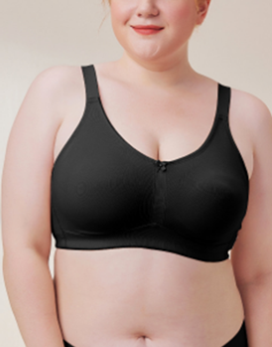 Full-Coverage Post-Operative Bra with Wide Elastic Straps – Black