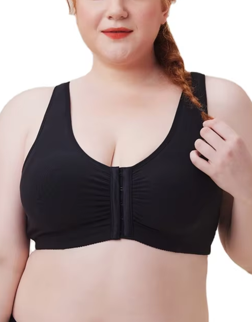 Cotton Front-Closure Post-Operative Bra with Pockets – Black