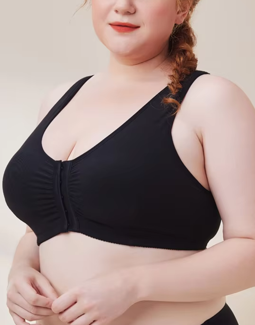 Cotton Front-Closure Post-Operative Bra with Pockets – Black
