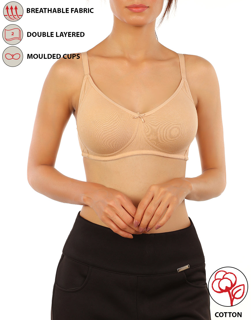 LOSHA Cotton Non-Wired Bra with Double Layer Fabric – Skin Tone