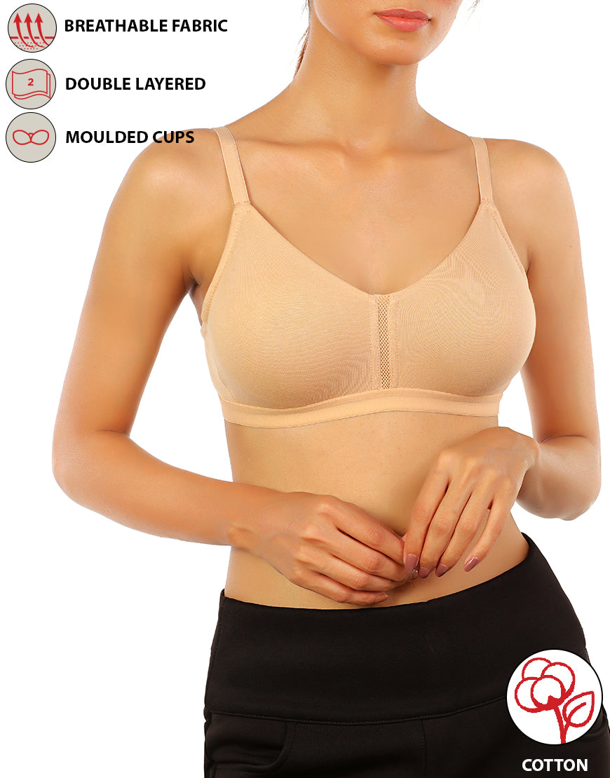 Double layer non-wired bra with high center panel – skin tone