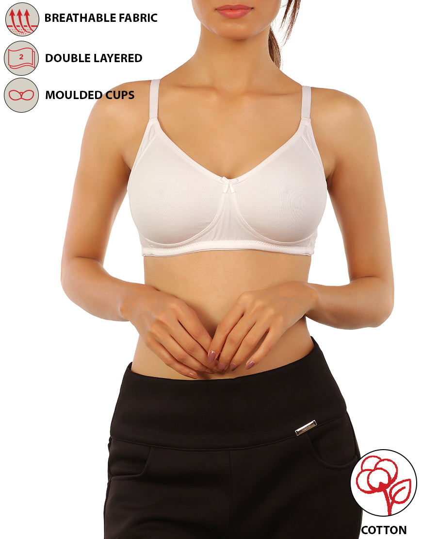 Cotton bra without underwire with double layer fabric – White