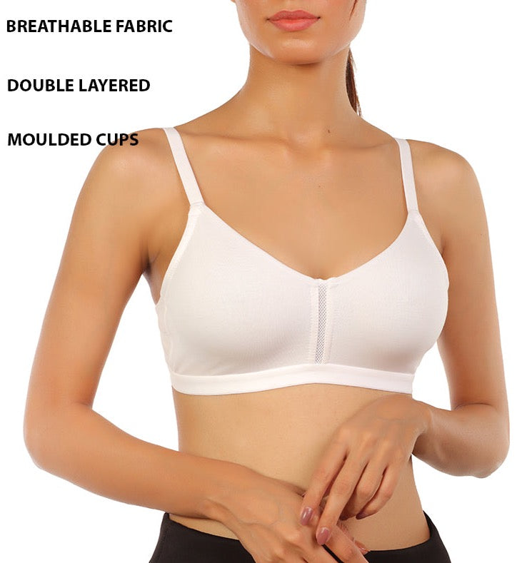 Double layer non-wired bra with high center panel – White 