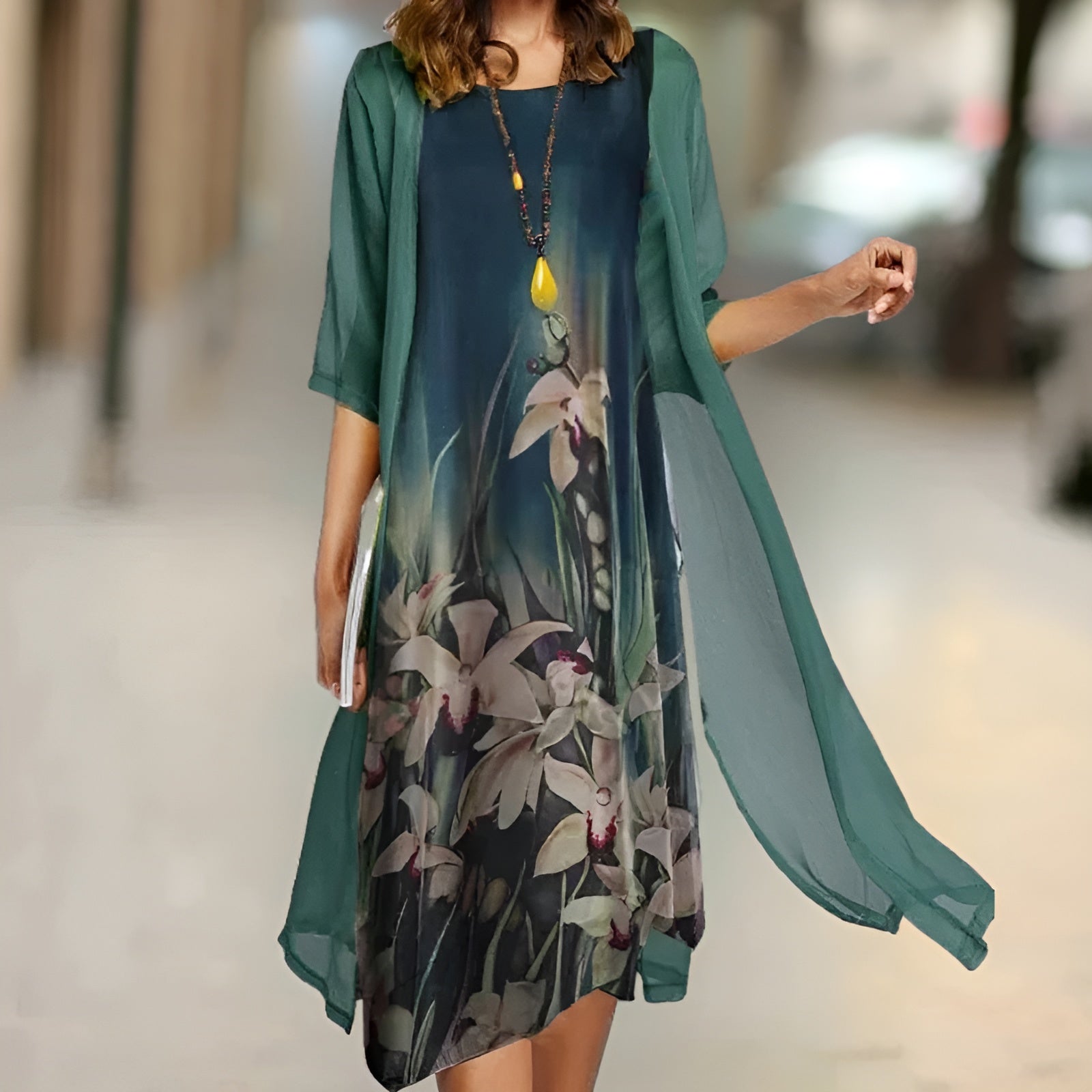 Nova™ | Elegant Dress &amp; Cardigan Set