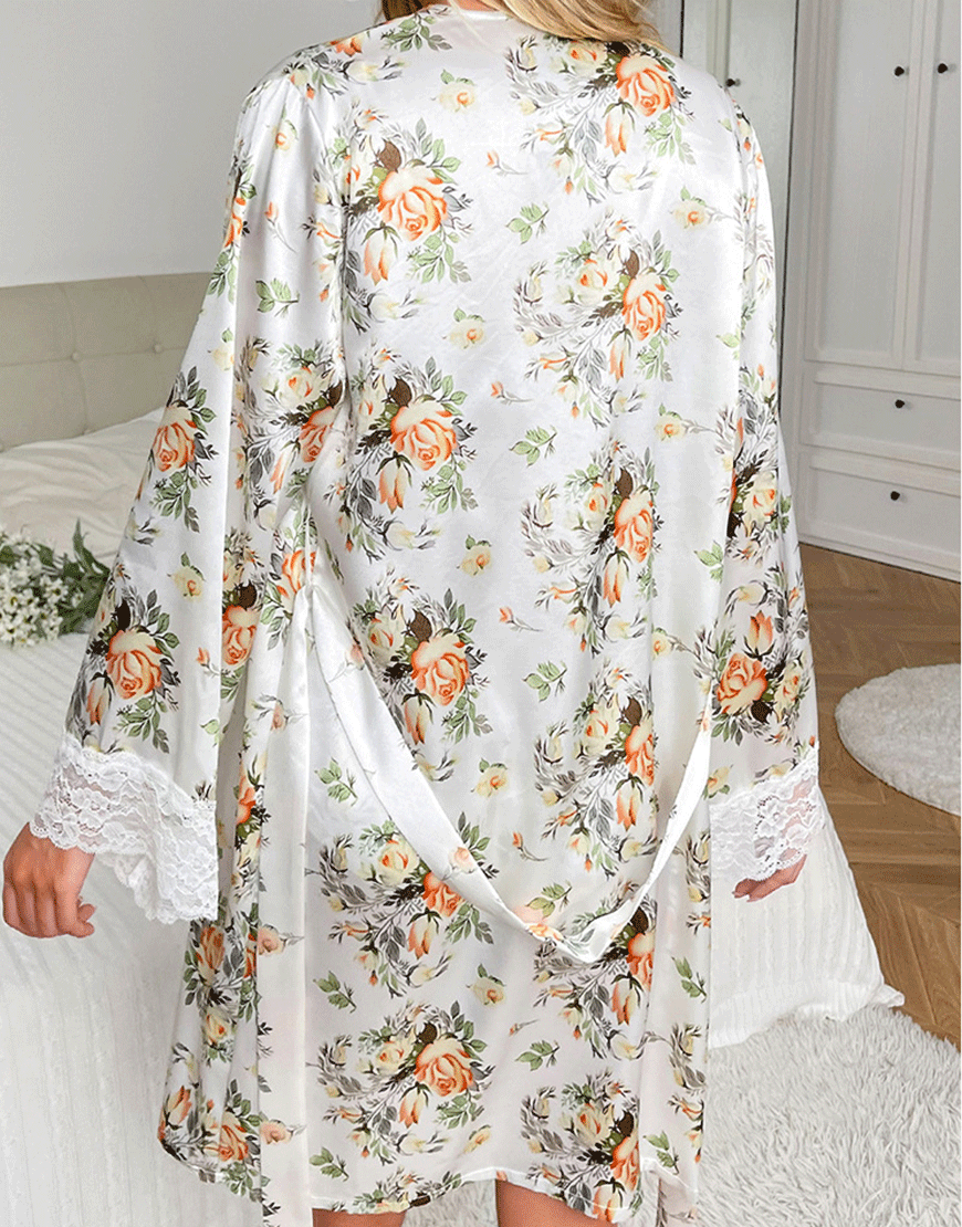 Losha silk nightdress with lace accents on the sleeves – White (nightdress with belt only)