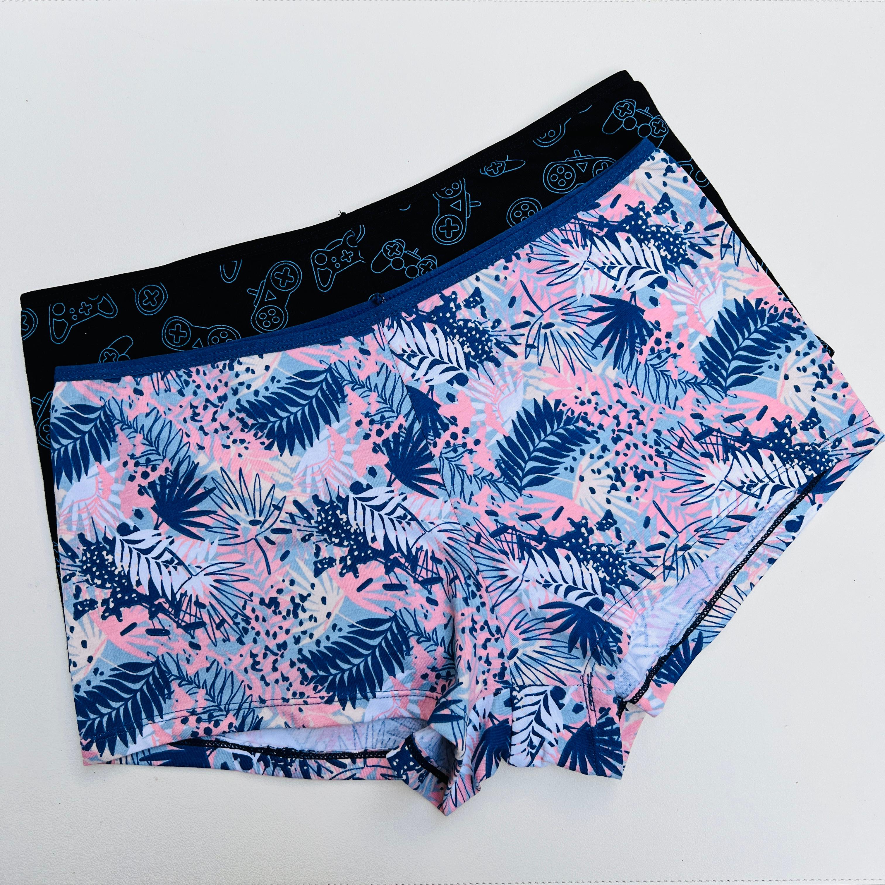 SUPER SOFT PACK OF 2 BOYSHORTS COTTON BRIEFS - GAME BLACK + LEAF PATTERN