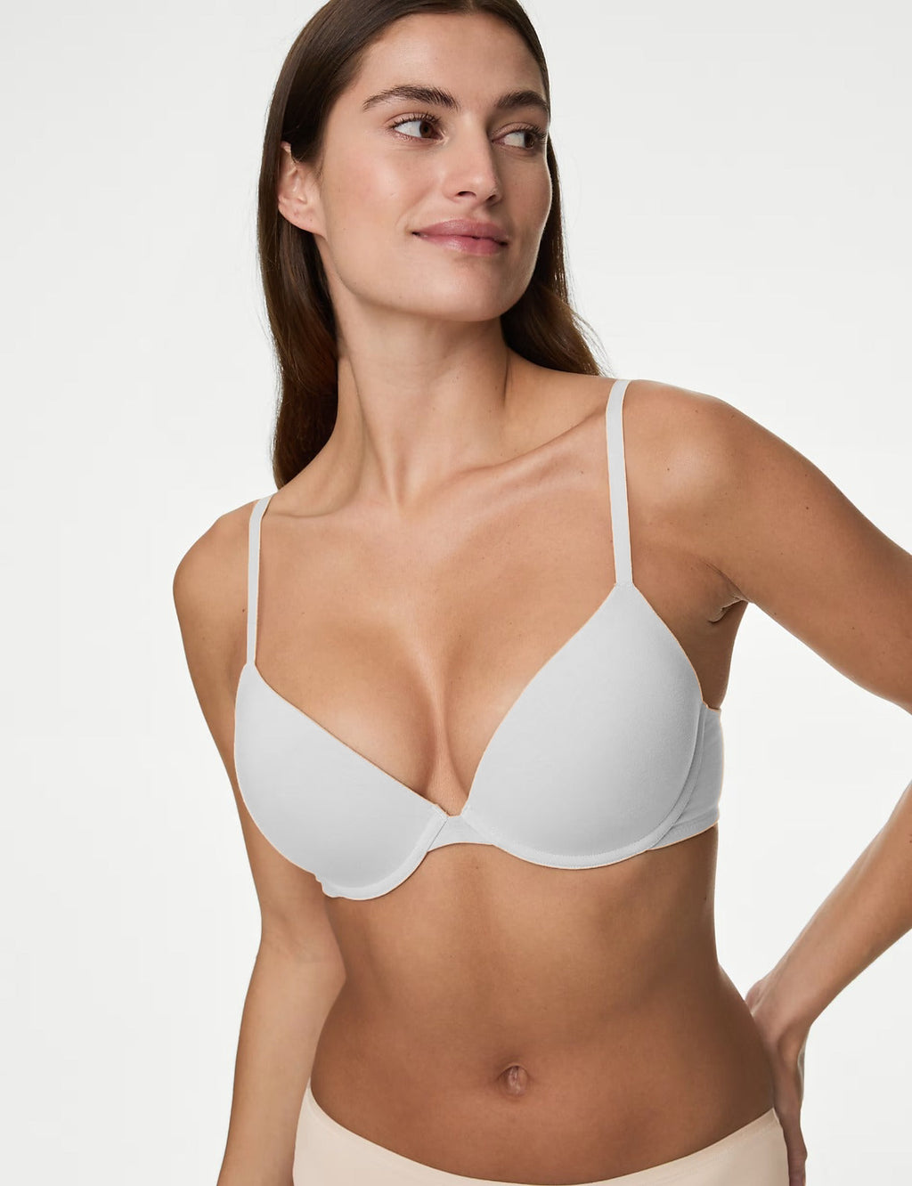 Losha Plunge Lightly Padded Underwire Cotton T-Shirt Bra – White