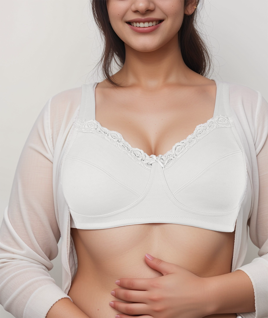 Full Coverage Bra, Super Support, Cut &amp; Sew Cups, Minimizer – White