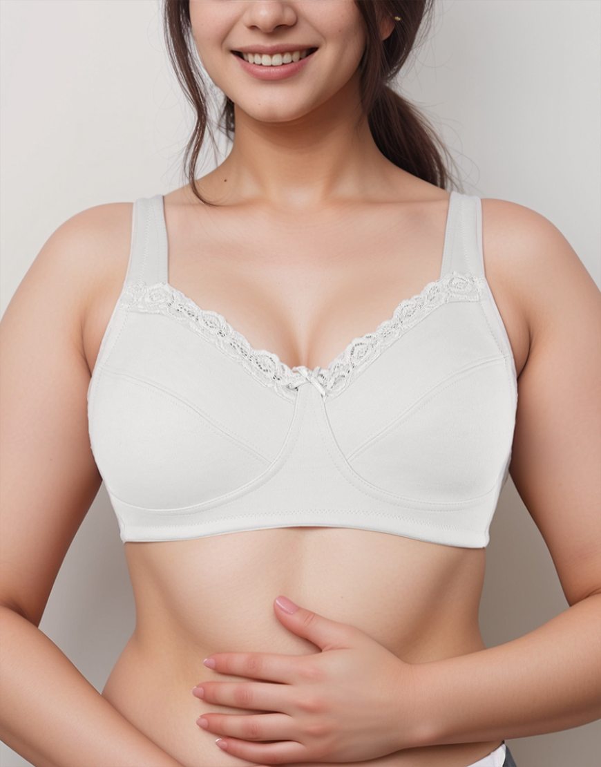 Full Coverage Bra, Super Support, Cut &amp; Sew Cups, Minimizer – White