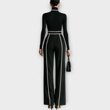 Sophisticated Two-Piece Set with Turtleneck Top and Wide-Leg Pants