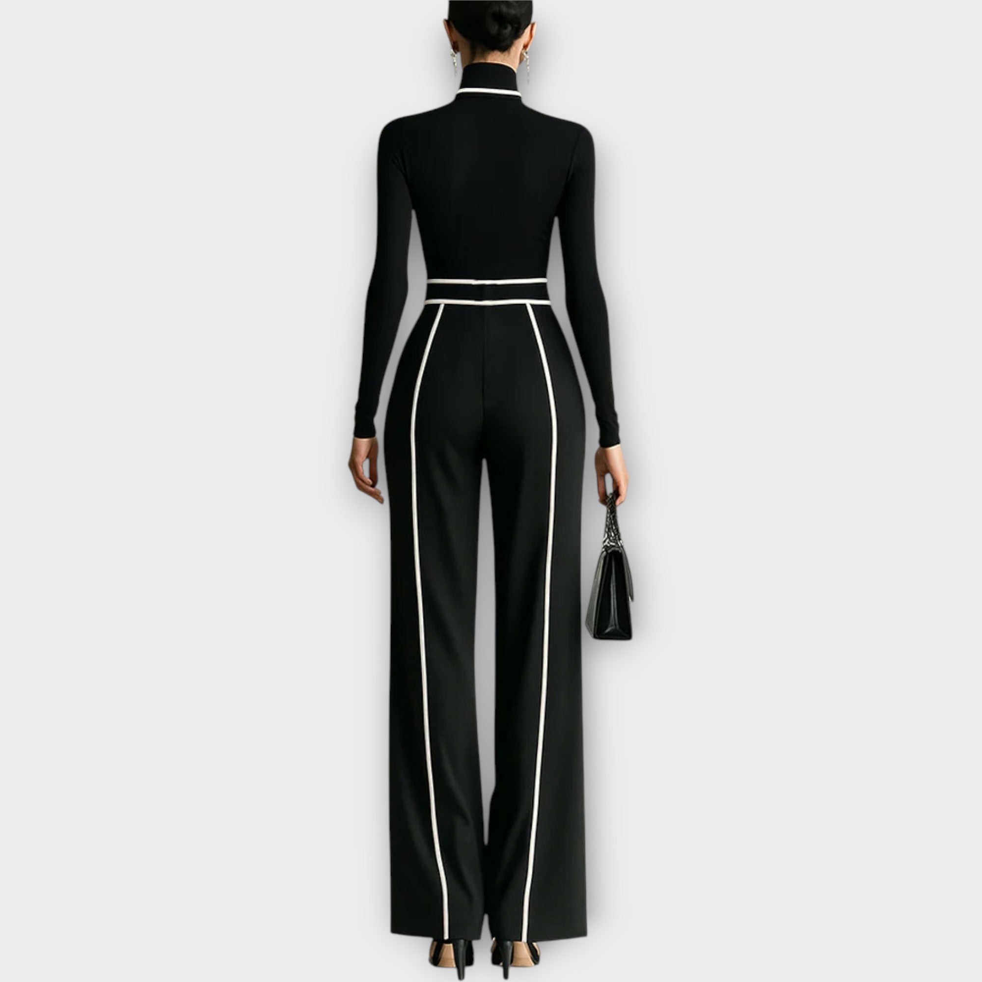 Sophisticated Two-Piece Set with Turtleneck Top and Wide-Leg Pants