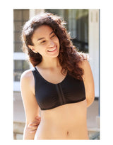 Plus Size Cotton Non-Wired Bra with Darts and Front Closure – Black