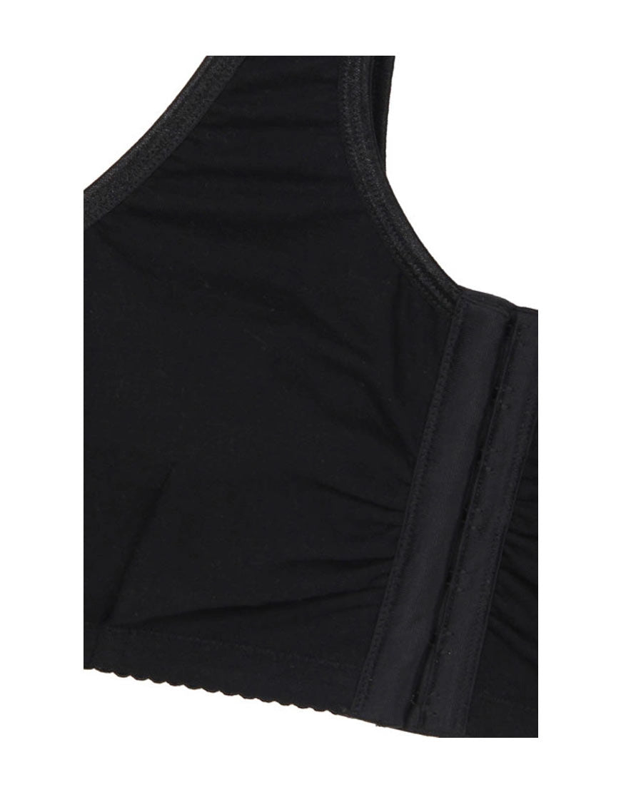 Plus Size Cotton Non-Wired Bra with Darts and Front Closure – Black