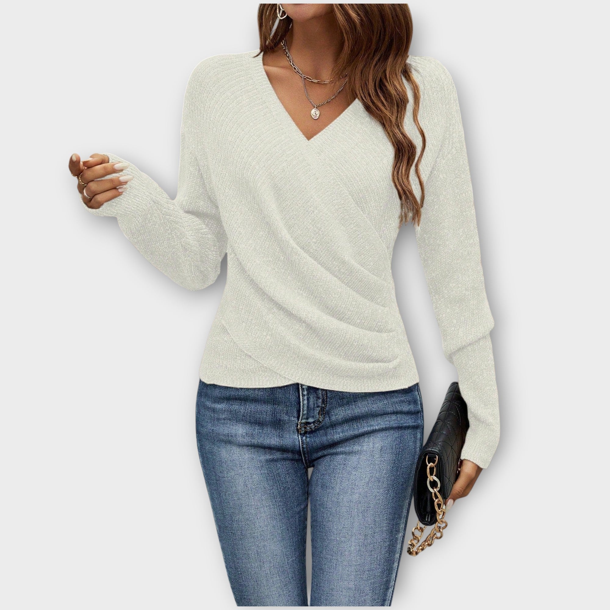 Soft Wrap-Style V-Neck Knit Top