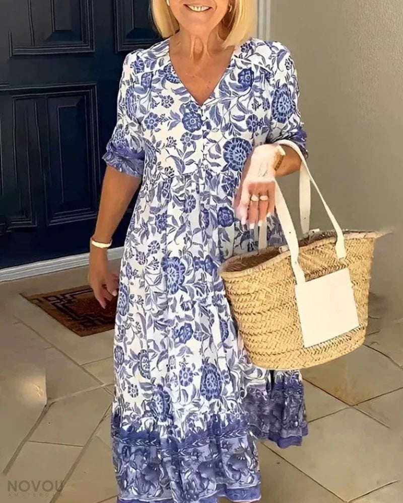 Aria | Elegant Floral Dress With V-Neck