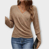 Soft Wrap-Style V-Neck Knit Top