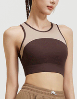 Losha Full-Coverage 4-Wege-Stretch Sport-BH mit mittlerem Halt – Braun