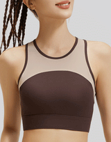 Losha Full-Coverage 4-Wege-Stretch Sport-BH mit mittlerem Halt – Braun