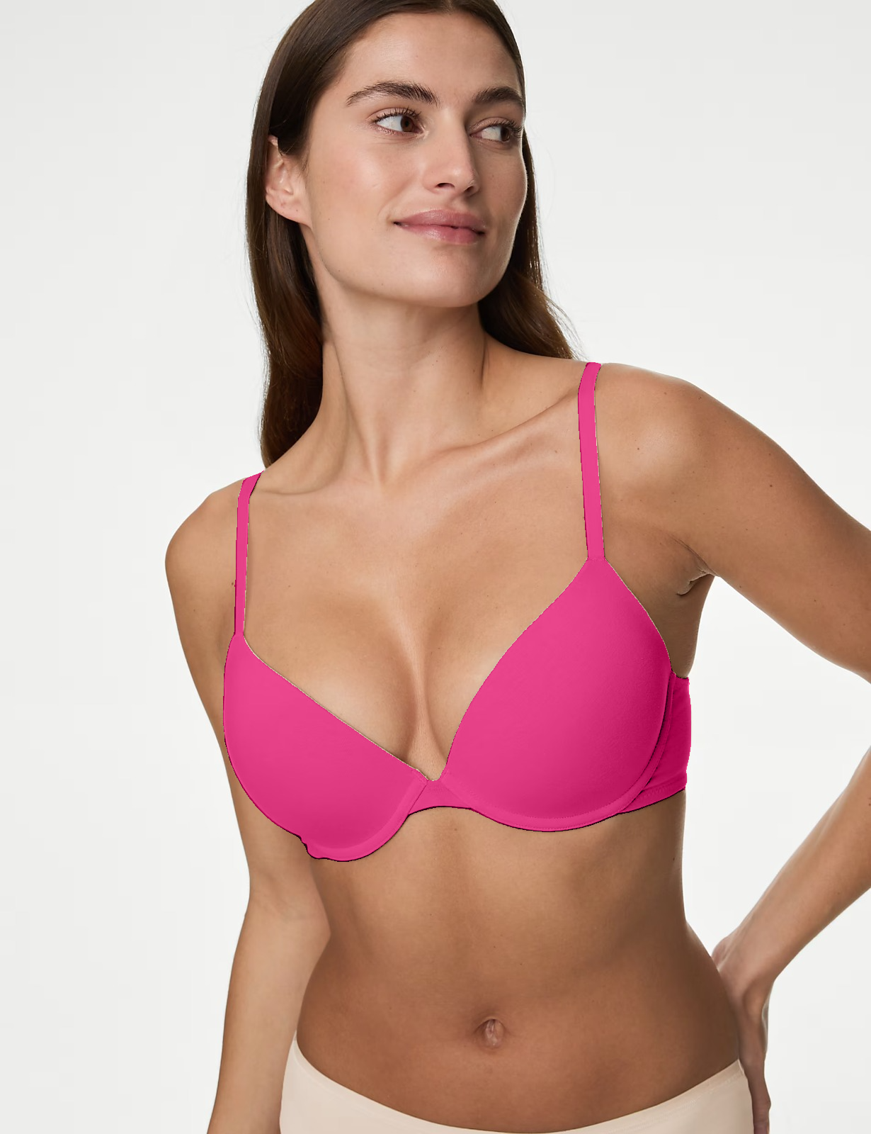 Losha Low-Cut Lightly Padded Underwire Cotton T-Shirt Bra – Barbie Pink
