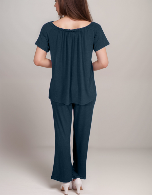 Zweiteiliges Pyjama-Set aus Baumwoll-Viscose – Navy