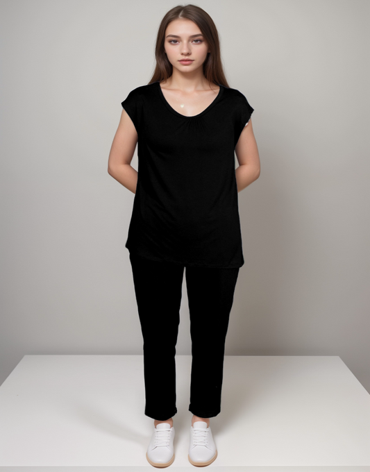Zweiteiliges Capri-Pyjama-Set aus Baumwoll-Viscose – Jet Schwarz