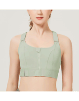 PREMIUM QUALITY FRONT CLOSURE PADDED HIGH IMPACT SPORTS BRA WITH ADJUSTABLE WAISTBAND - Green 
