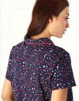 Siesta Cotton Button-Down Shirt and Pajama Set – Navy Hearts