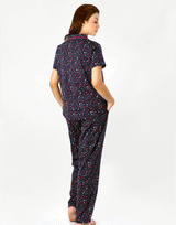 Siesta Cotton Button-Down Shirt and Pajama Set – Navy Hearts