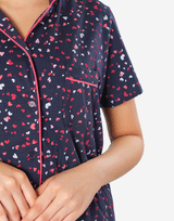 Siesta Cotton Button-Down Shirt and Pajama Set – Navy Hearts