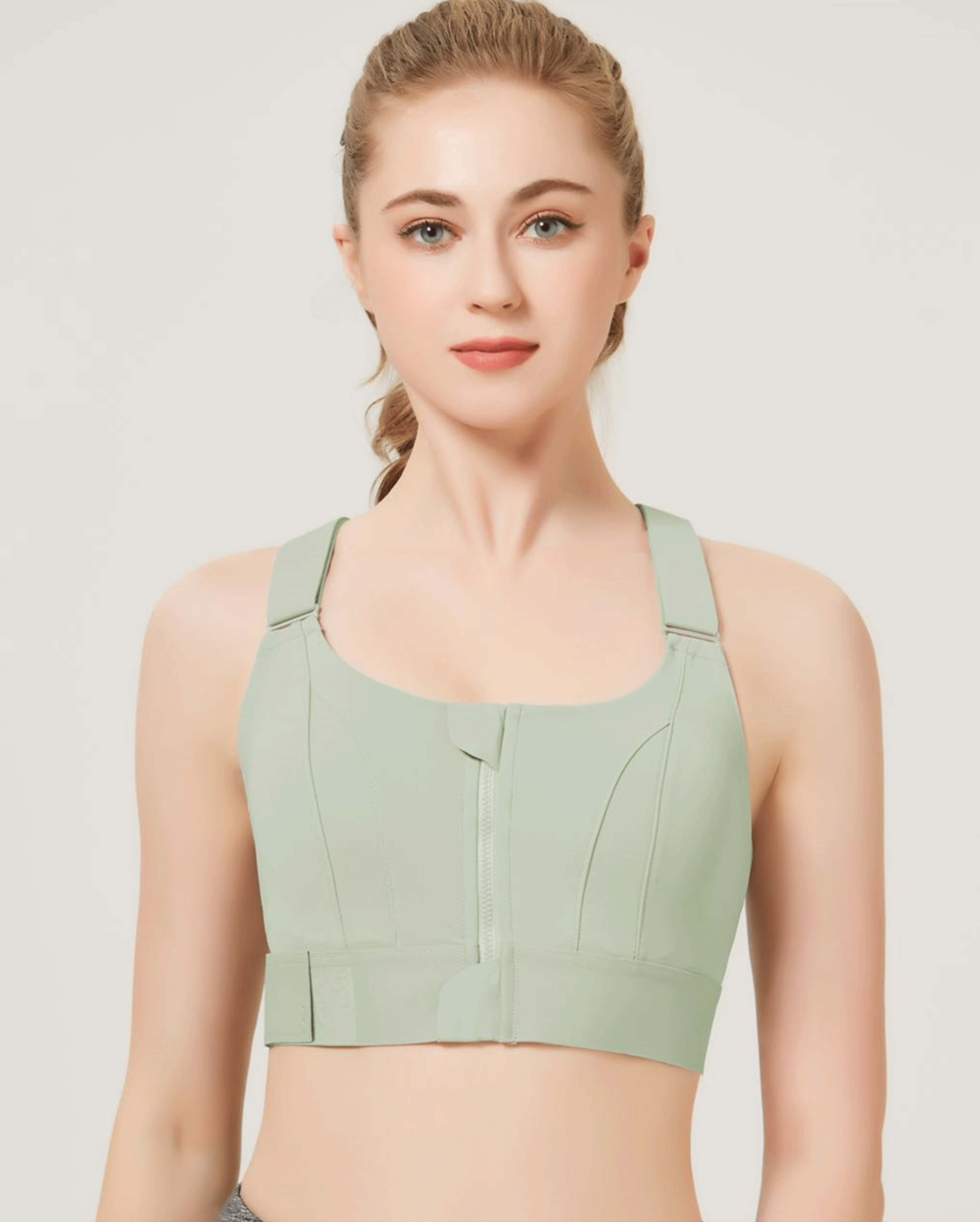 PREMIUM QUALITÄT FRONTVERSCHLUSS GEPOLSTERTER HIGH IMPACT SPORTS BRA MIT VERSTELLBAREM BUND - Grün