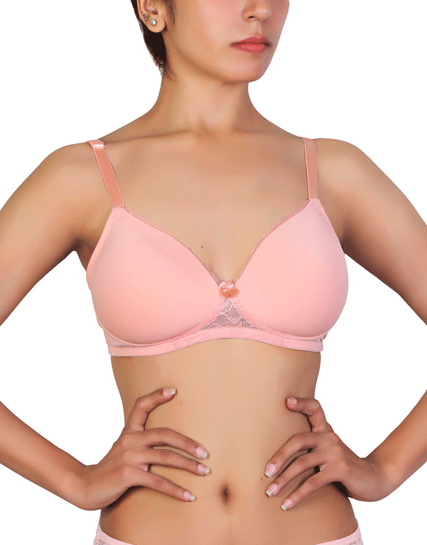 Wireless T-shirt bra with lace accent – Peach Pearl