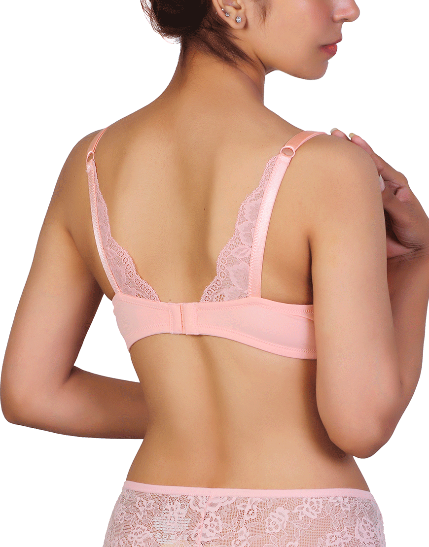 Wireless T-shirt bra with lace accent – Peach Pearl
