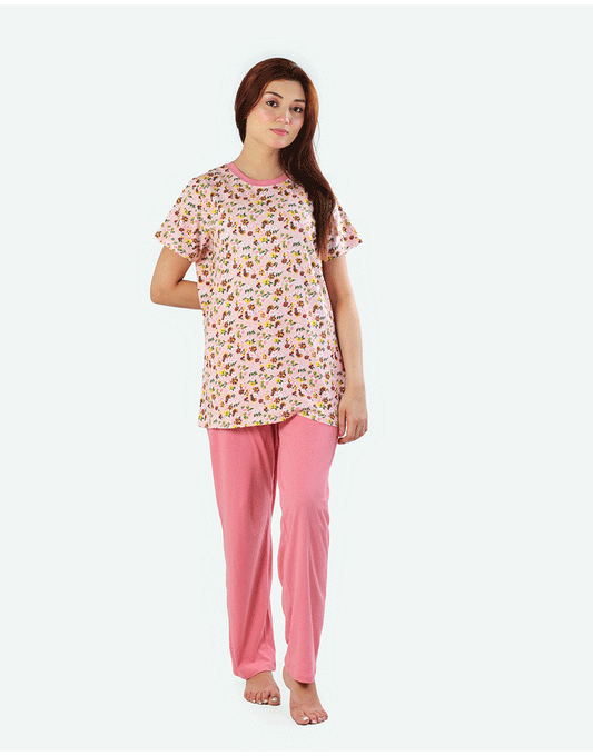 Losha Baumwoll-Print-Top und Pyjama-Set – Pink