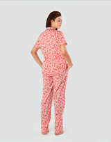 Siesta Baumwoll-Hemd- und Pyjama-Set mit Knopfleiste – Blumenmuster Pfirsich