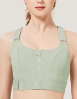 PREMIUM QUALITY FRONT CLOSURE PADDED HIGH IMPACT SPORTS BRA WITH ADJUSTABLE WAISTBAND - Green 