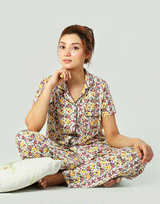 Siesta Cotton Button-Down Shirt and Pajama Set – Spring White