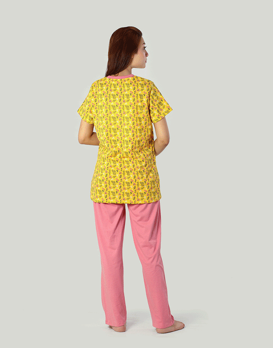 Losha Baumwoll-Print-Top und Pyjama-Set – Gelb